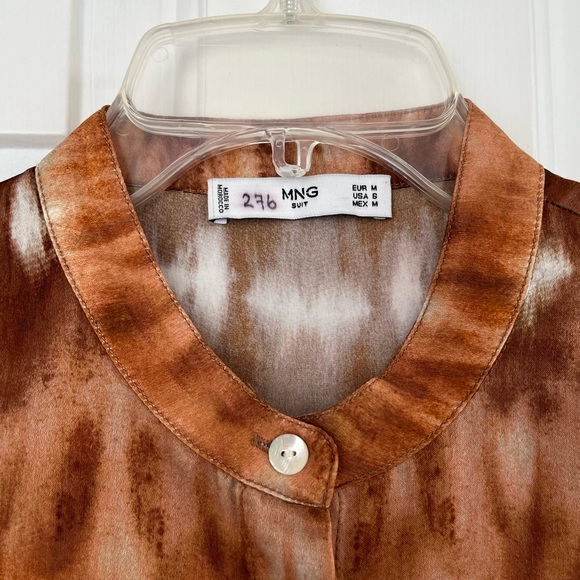 SOLD MANGO Tie-Dye Satin Round Collar Button Front Shirt Size S - Picture 10 of 16